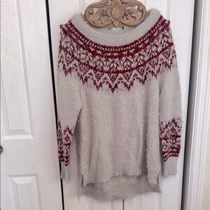 Oversized Red and Gray Faire Isle Cozy Sweater